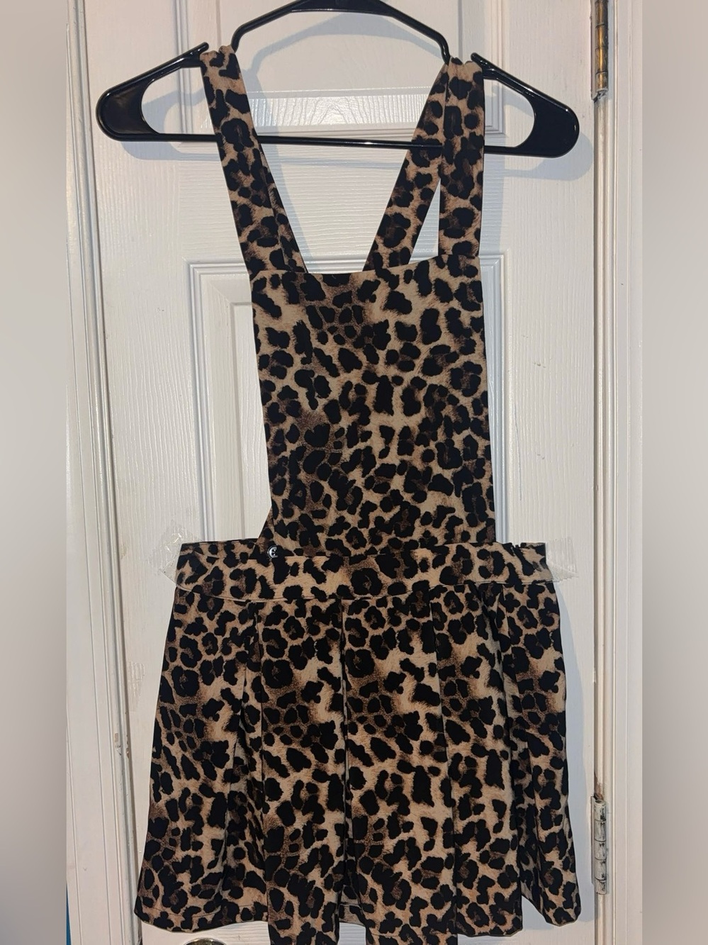 Leopard Print Pinafore One-Piece Dress - Brown